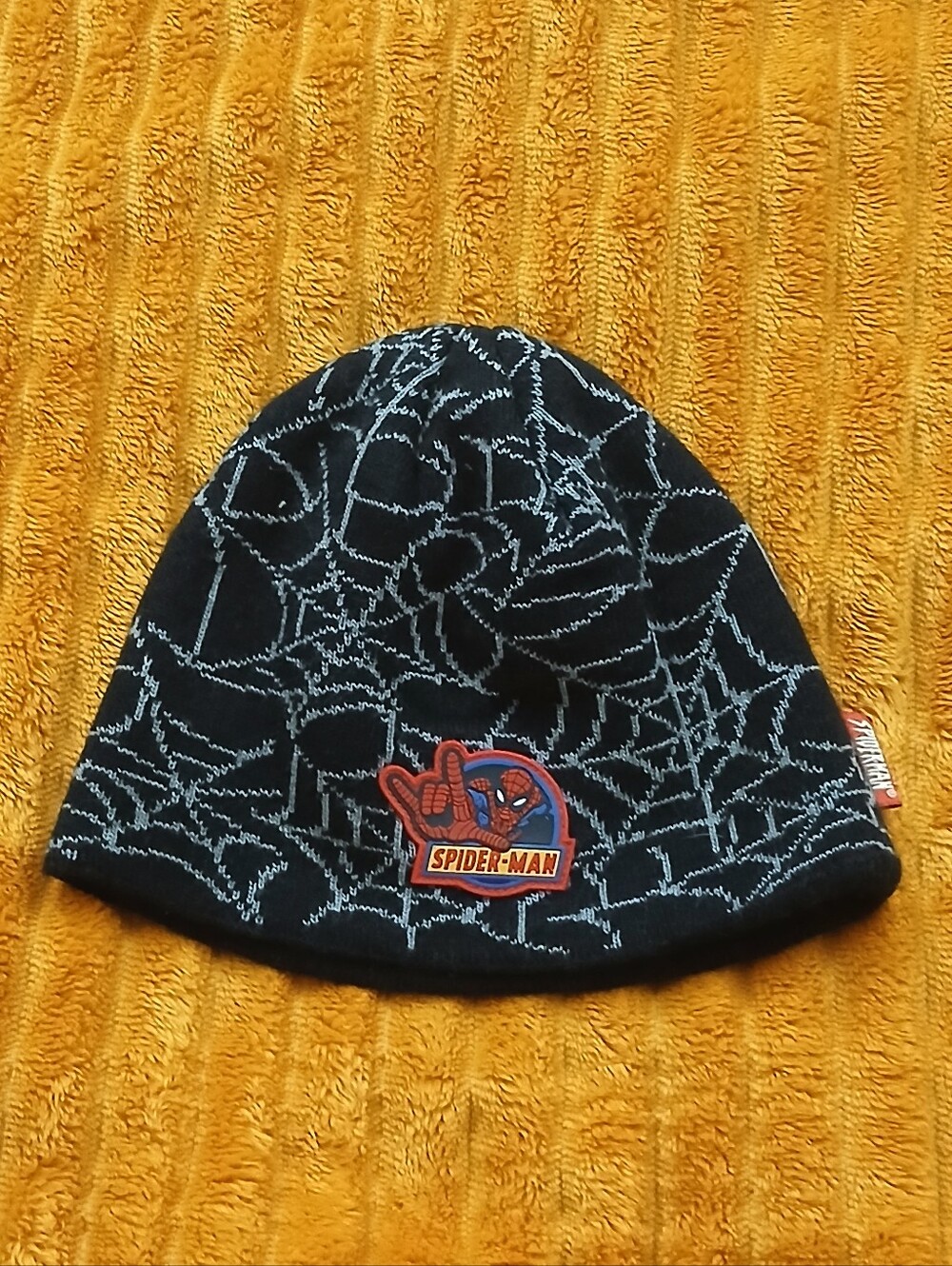 Spider‑Man Beanie Hat Black Web Knit  Marvel Embroidered Patch  Adult Winter Cap